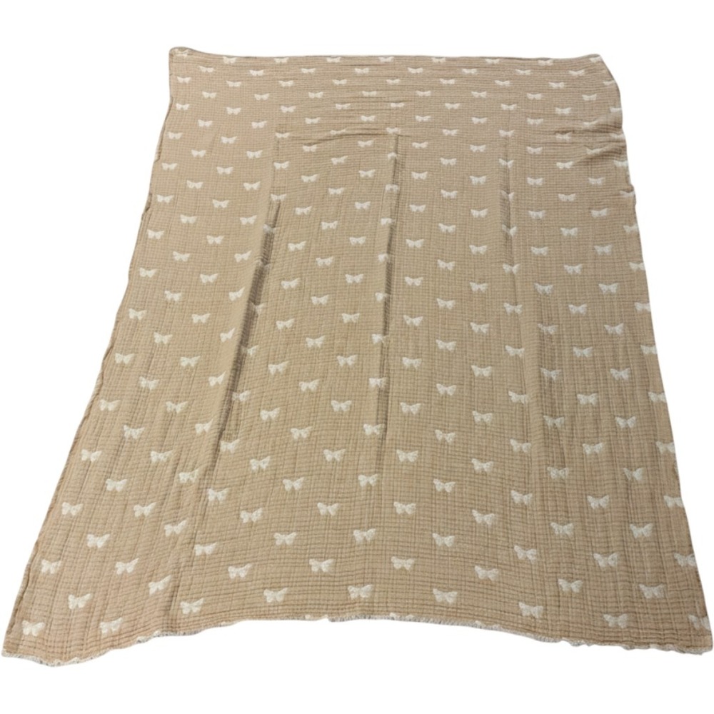 Artistic Accents Butterfly Throw Blanket 100% Cotton Muslin Gauze Tan 52x72